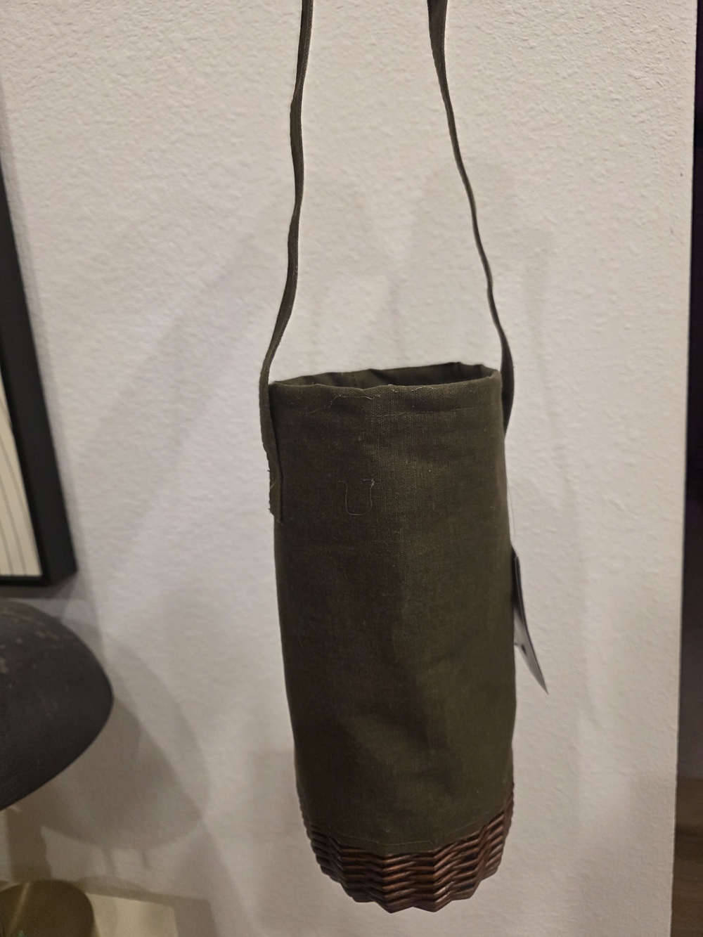 Olive Green Wine Bottle Canvas Basket Holder Bag Carrier Picnic NWT
